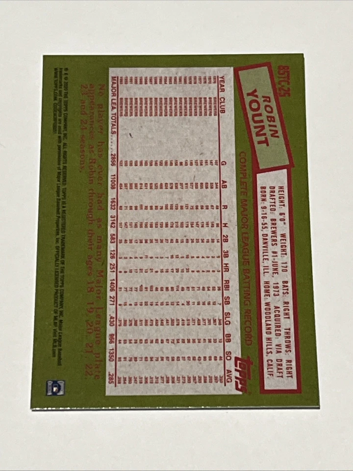 2020 Topps - Silver Pack 1985 Robin Yount #85TC-25 Brewers - Image 2 of 2