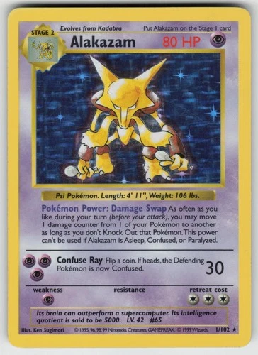Alakazam 1/102 Base Set Shadowless Holo Rare Holo POKEMON