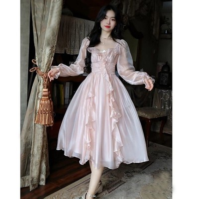 Japanese Sweet Women A-Line Dress Princess Party Fairy Casual Prom Midi Dress