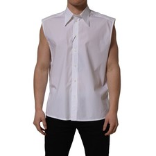 DOLCE & GABBANA Shirt White Cotton Sleeveless Formal Dress 40/US15.75/M 900usd
