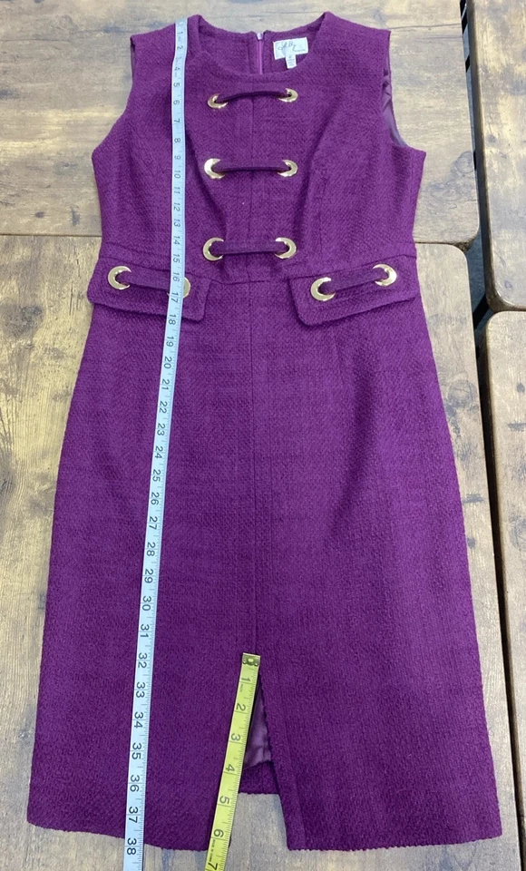 Milly Burgundy Sleeveless Wool Boucle Sheath Dress w/ Grommet Detail US sz 6 - Image 4 of 4