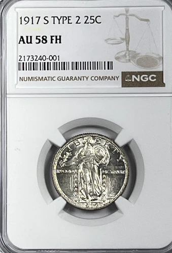 1917-S Type 1 Standing Liberty Quarter : NGC AU58FH  FULL HEAD
