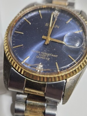 Elgin Watch 6M55 Engine Bezel Silver & Gold Bracelet Date