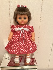 1990’s Vintage Tiny Tears Doll In Red and White Spotted Dress, Panties + Shoes