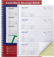 Money Rent Receipt Book Carbonless 2-Part Spiral Bound 200 Sets 4-Per-Page