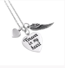 "Forever in my Heart" Metal Heart Cremation Urn Pendant Necklace w/ Chain Poem