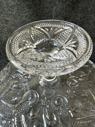 Antico supporto per torte piedistallo EAPG Bryce Higbee fiore di giglio circa 1898 USA - Foto 11 di 24