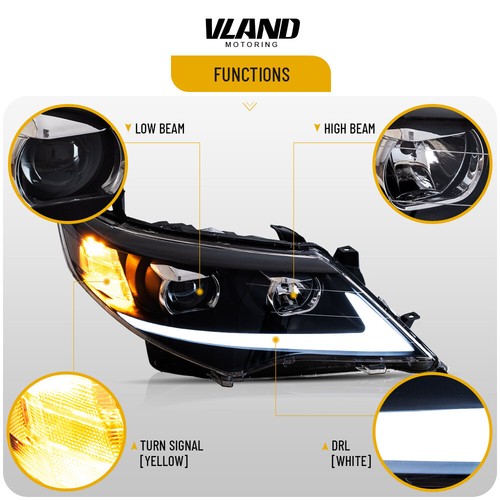 VLAND LED Headlights + SMOKED LED Tail Lights For Toyota Camry 2012-2014 LH&RH - Picture 2 of 21
