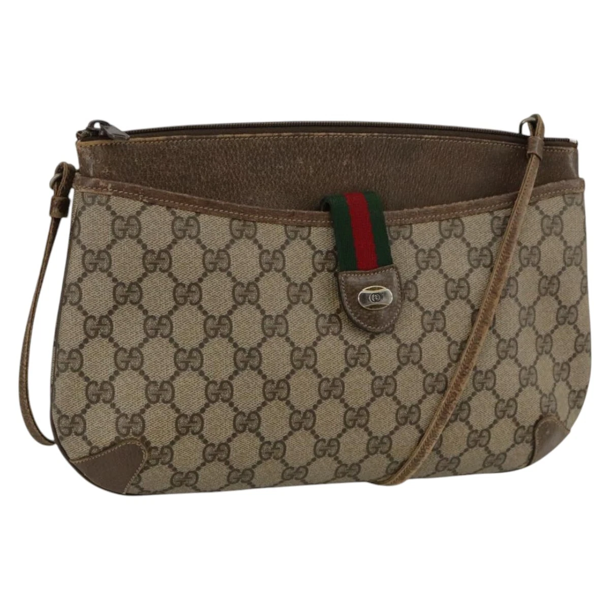 Sac à bandoulière GUCCI GG Supreme Web Sherry Line PVC beige 904 02 026 authentique 103498