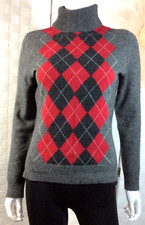 Apt. 9 100 Cashmere Gray Red Argyle Turtleneck Pullover Sweater M FXA