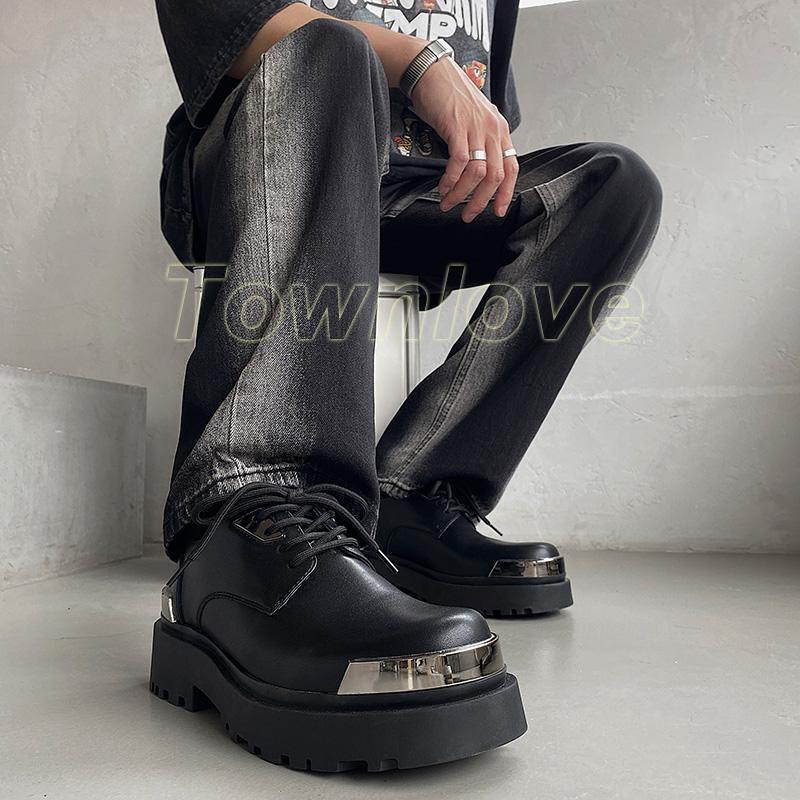 SAOLA Scarpe alla moda derby da uomo britanniche in metallo punta rotonda plateau casual stringate