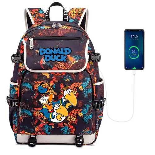 Disney Donald Duck USB Lade Laptop Reiserucksack Schüler Schulranzen - Bild 19 von 56