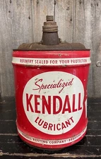 Vintage Kendall Lubricant Motor Oil 5 Gal Advertising Tin Can w/ Handle & Spout
