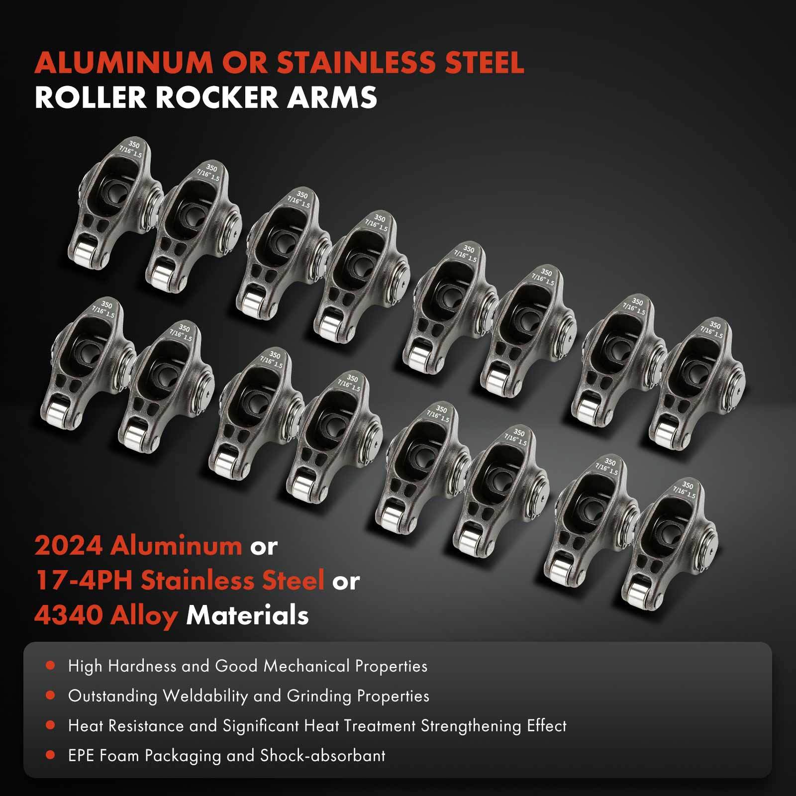 4340 Black Chromoly Stud Roller Rocker Arm Set for Chevy SBC350 1.5 Ratio 7/16in