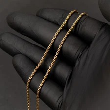 Solid Yellow Gold Plated Heavy 316 Stainless Steel 2MM Twist Rope Chain Necklace