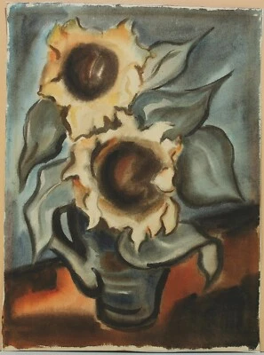 Großes Aquarell SONNENBLUMEN STILLEBEN - Mitte 20. Jh. - 62,5 x 46,5 cm - Bild 1 von 2