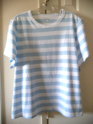 Old Navy Sky Blue Light Blue & White Striped T-shirt Knit Top 18 20 22 2X XXL