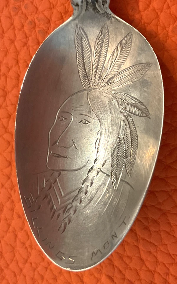 Индийские перья косы Billings Montana сувенирная ложка Whiting Louis XV - Изображение 4 из 4