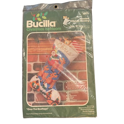 Vtg Bucilla Jeweled Stocking Kit ''Over The Rooftops'' 48973 Christmas Heirloom