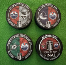 2024 NHL Edmonton Oilers Hockey Puck Stanley Cup Playoffs Matchup Rounds 1-4