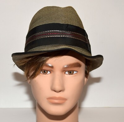 Vtg Penney's Marathon Gray Black Imported Pecot Mens Fedora Straw Hat Size 6 7/8
