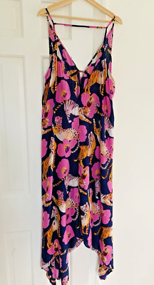 ANTHROPOLOGIE Claire Colin Wildlife Midi Dress Floral Tiger Soft Flowy Modal Lg