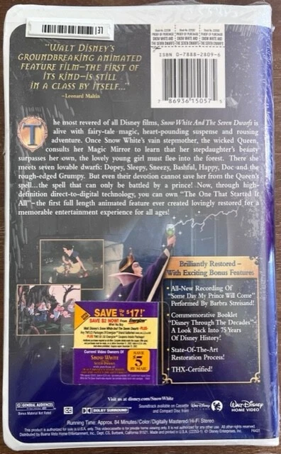 Disney Snow White and the Seven Dwarfs Platinum Edition VHS Clam Shell Sealed - Image 3 of 4