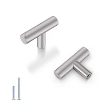 5 Pack Brushed Nickel Single Hole Cabinet Knobs T Bar Handles 2" Length