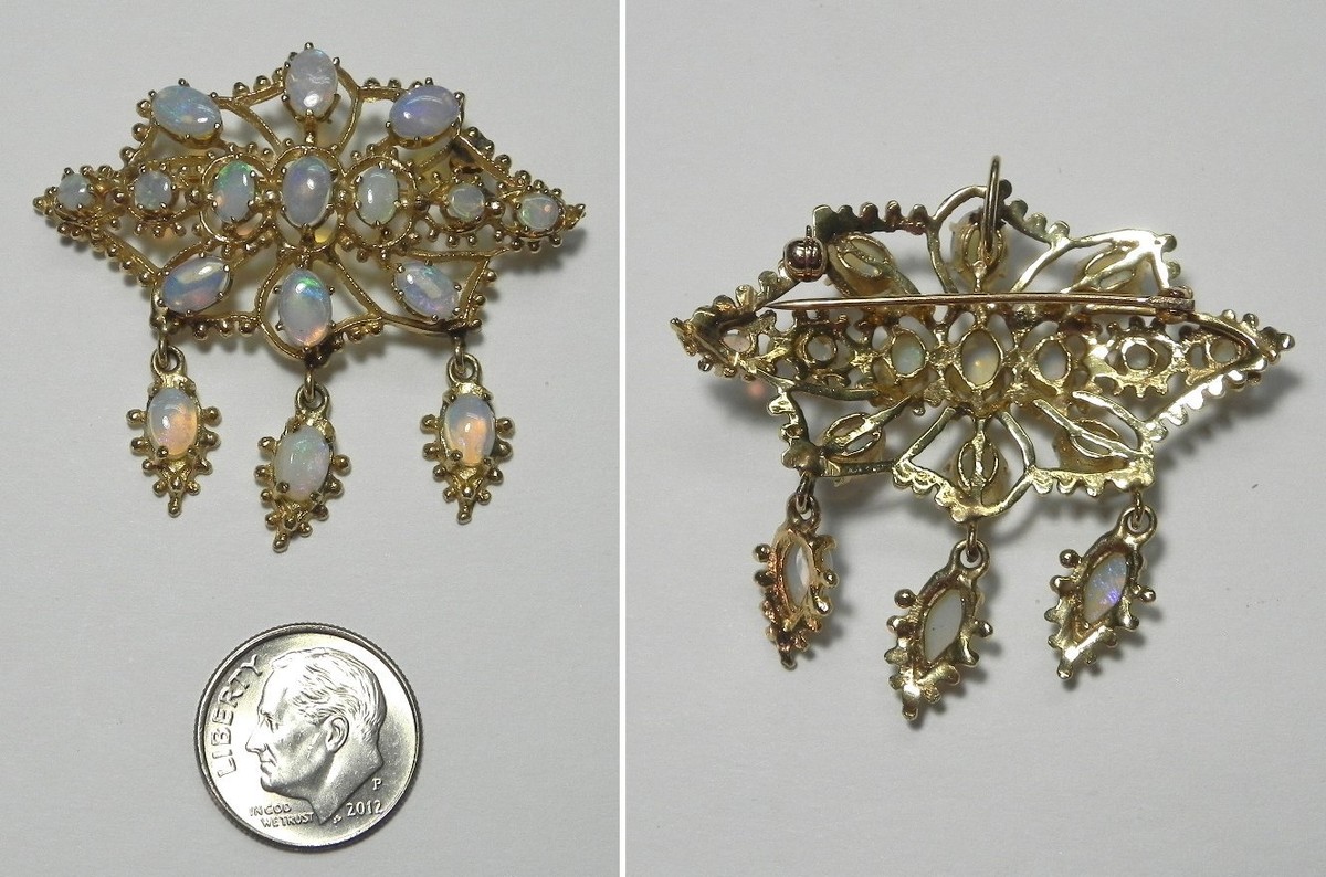 V099 Vintage 14K Solid Yellow Gold Translucent Fire Opal Pin V099 Vintage 14K Solid Yellow Gold Translucent Fire Opal Pin