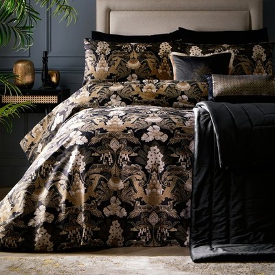 LLB Suburban Jungle Cats Duvet Quilt Cover Designer Bettwäsche Set Schwarz Gold King