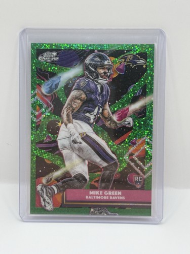 2025 Topps Chrome Cosmic Mike Green Aqua /75 Green Space Dust #108 RC Ravens