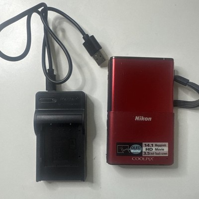 Nikon Coolpix S80 Digital Camera 14.1MP Red Touch Screen With Charger Tested GUC