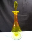 Blenko Joel Myers 6838 Lemon Yellow Glass Large Decanter w/ Red Spirals