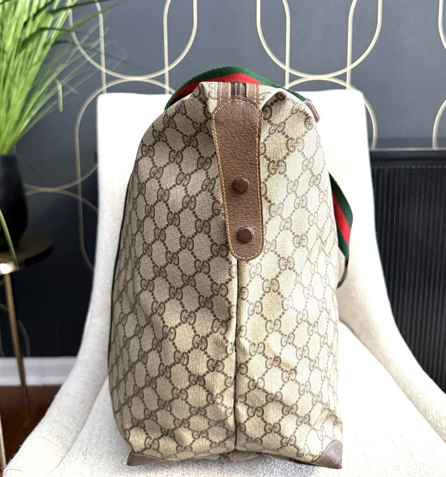 GUCCI Authentic Large Tote Bag Travel Duffle Bag Brown Monogram Canvas thumbnail 11