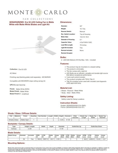 Generation Lighting - Monte Carlo ERA 52" Fan Model 3ERAR52RZWD - Picture 3 of 5