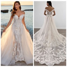 Mermaid 2 in 1 Lace Wedding Dress Wedding Dress with Detachable Tulle Skirt