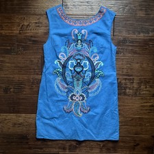 Flying Tomato Embroidered Dress Womens Size Large Blue Boho Sleeveless Shift
