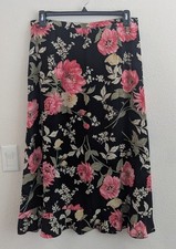 Vtg Dressbarn Women's Flowy Skirt Maxi Floral Black Pink Size 16 Exe Cond USA