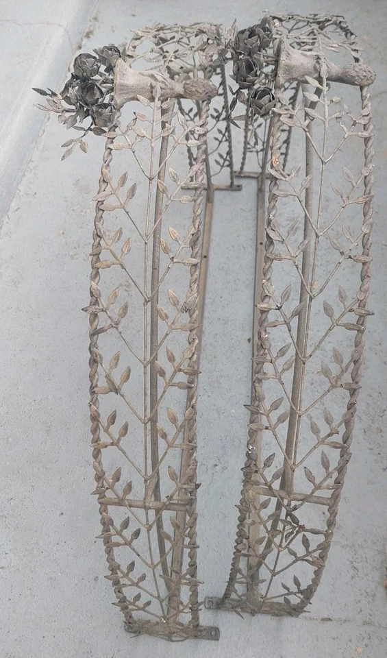 Deux Ciel de lit Metal France ancien Bed Crown Canopy Rose Wall Mounted Vintage - Photo 4/4
