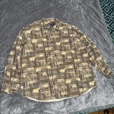 Vintage Woolrich Mens Hunting Button Down Shirt Camo Bears/Moose Print Size 2XL