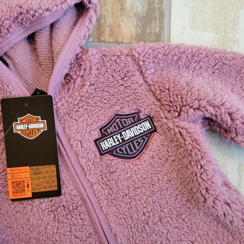 NWT Harley Davidson Girl's Baby Hooded Sherpa Jacket Sz. 12/18 months Purple NEW - Picture 2 of 3