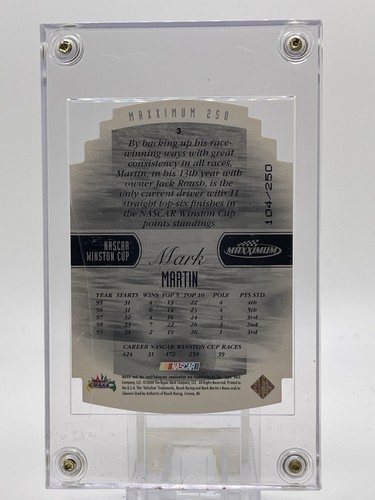Carta 2000 Upper Deck Maxximum 250 NASCAR #3 Mark Martin Die-Cut 104/250 - Foto 4 di 5