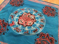 Vintage Scarf Horoscope Astrology Zodiac Square Silk Made In India Hand Block