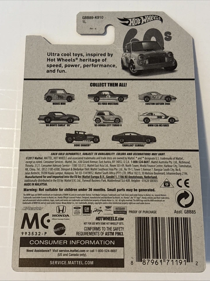 Hot Wheels Morris Mini 60s (2017) Mattel Blue Die-Cast Toy Car 1/8 - Image 3 of 3