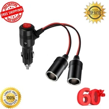 12V Car Cigarette Lighter Splitter Adapter with On/Off Switch - Fast Charging