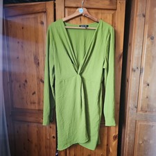 boohoo olive green twist front mini dress or long top 16 stretch panel 