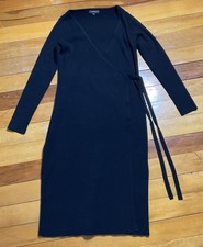 Guess Everly Black Long Sleeve Sweater Wrap Dress M