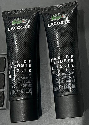 2X LACOSTE EAU DE LACOSTE L.12.12 NOIR POUR HOMME SHOWER GEL, 1.6 OZ/ 50ML