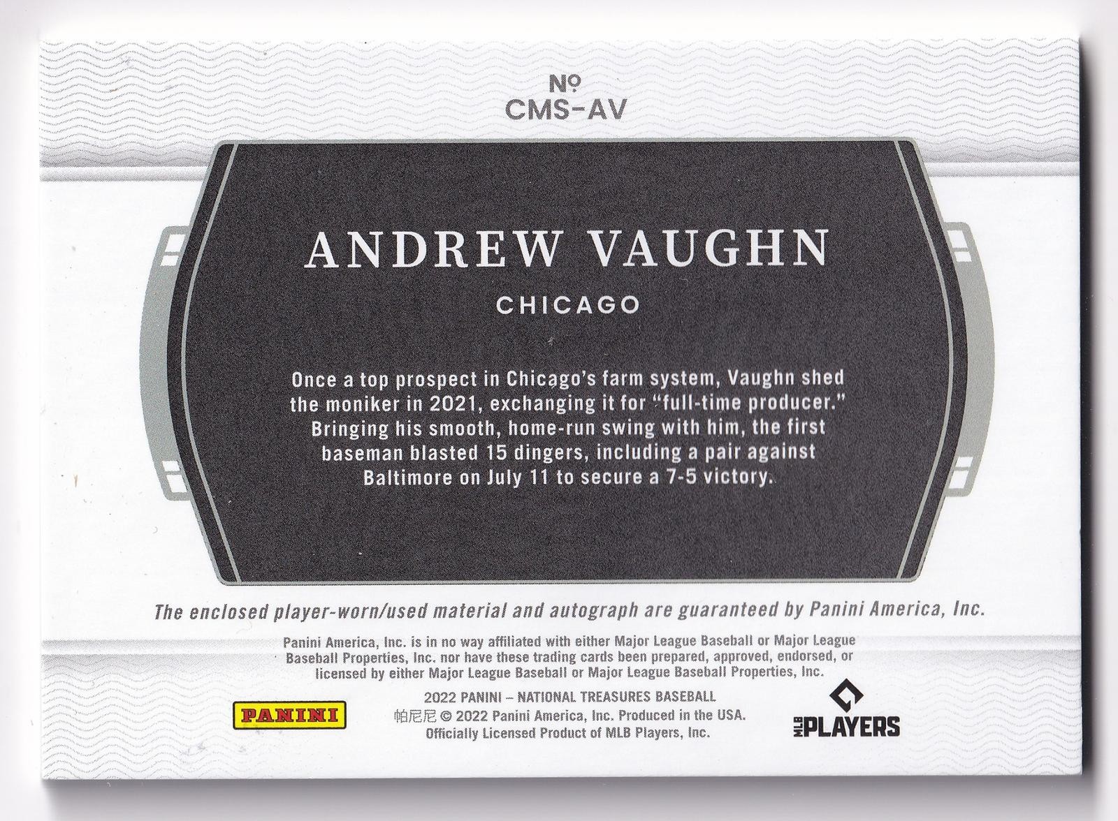 Andrew Vaughn Jersey Auto 2022 National Treasures #CMS-AV Colossal #/99 (READ) view 2