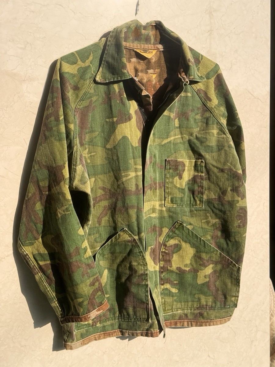 Vtg 60s Mitchell Camo Reversible Jacket RANGER XL Black Talon HUGE